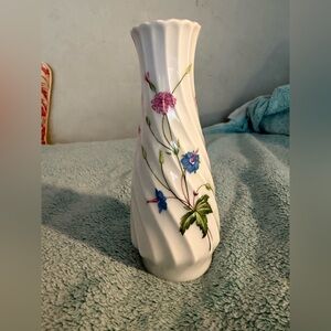 Haviland White Vase with Pink and Blue Floral Design